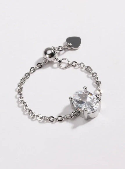 KissICON silver white / resizable Delicate Adjustable Bling Oval Ring – CZ Sparkle