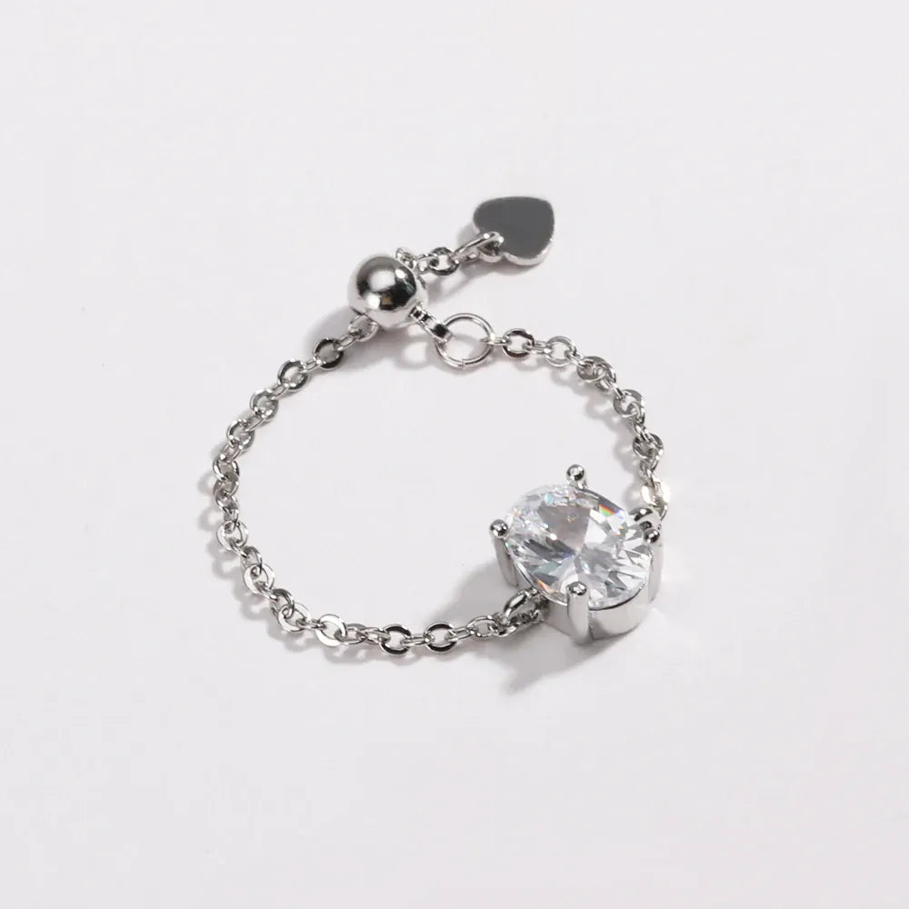 KissICON silver white / resizable Delicate Adjustable Bling Oval Ring – CZ Sparkle