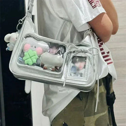 Dropshipman Silver Y2k Harajuku Shoulder Bag Women Korean Transparent Ita Bag School Crossbody Bag Female Japanese Designer Preppy Handbag Purse
