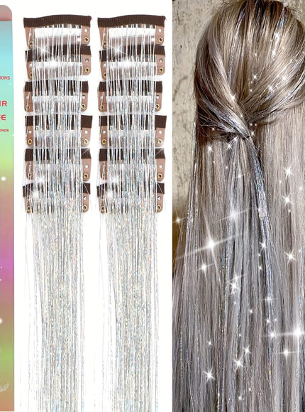 KissICON Silvery / 24inch KissIcon Clip In Hair Tinsel TwelvePcs - Sparkly