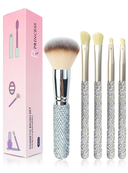KissICON Silvery / 5pcs Princess Rose Glitter Rhinestone Makeup Brush Set – 5pcs