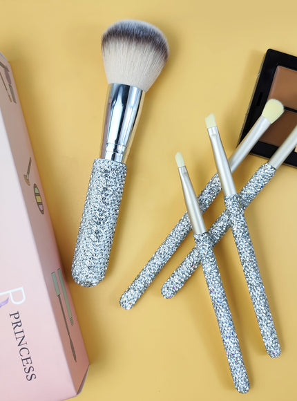 KissICON Silvery / 5pcs Princess Rose Glitter Rhinestone Makeup Brush Set – 5pcs