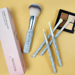KissICON Silvery / 5pcs Princess Rose Glitter Rhinestone Makeup Brush Set – 5pcs