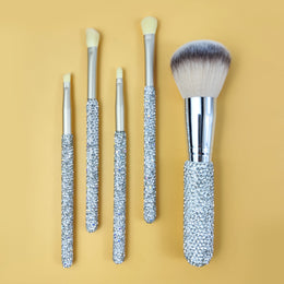 KissICON Silvery / 5pcs Princess Rose Glitter Rhinestone Makeup Brush Set – 5pcs