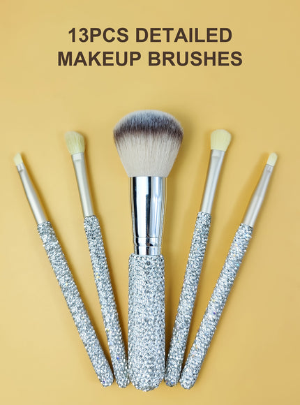 KissICON Silvery / 5pcs Princess Rose Glitter Rhinestone Makeup Brush Set – 5pcs