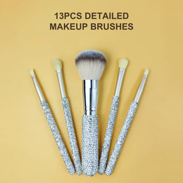 KissICON Silvery / 5pcs Princess Rose Glitter Rhinestone Makeup Brush Set – 5pcs