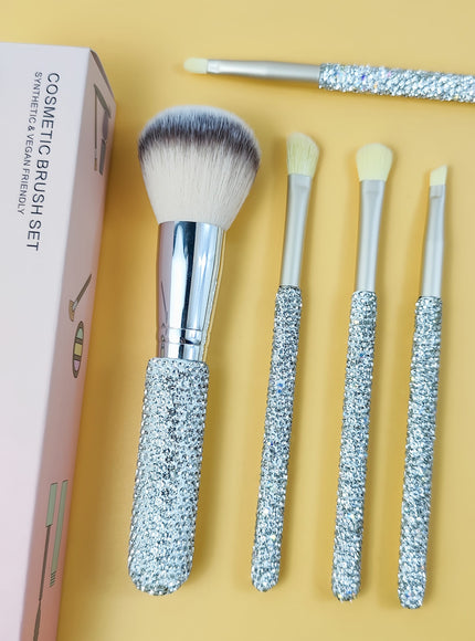 KissICON Silvery / 5pcs Princess Rose Glitter Rhinestone Makeup Brush Set – 5pcs