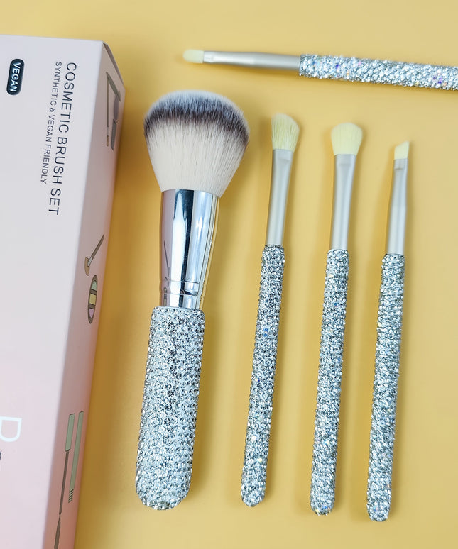 KissICON Silvery / 5pcs Princess Rose Glitter Rhinestone Makeup Brush Set – 5pcs