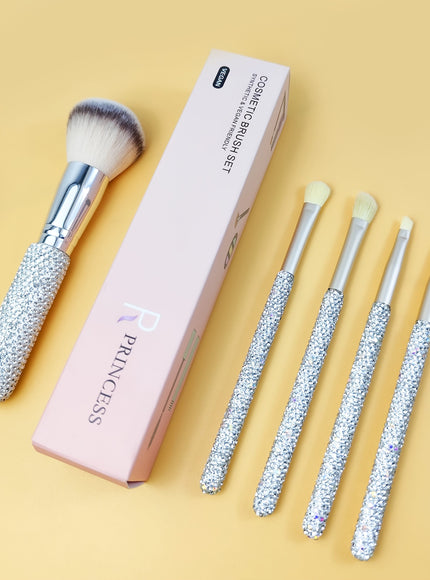 KissICON Silvery / 5pcs Princess Rose Glitter Rhinestone Makeup Brush Set – 5pcs