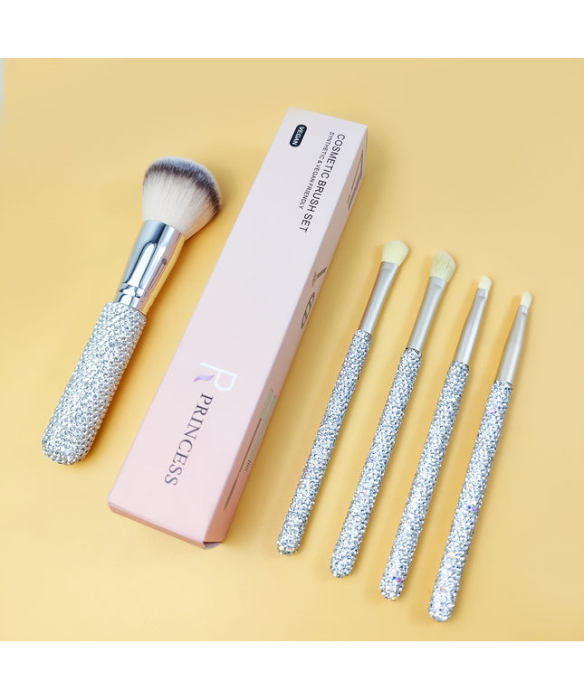 KissICON Silvery / 5pcs Princess Rose Glitter Rhinestone Makeup Brush Set – 5pcs