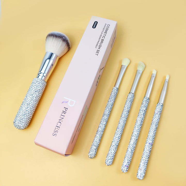 Princess Rose Glitter Rhinestone Makeup Brush Set – 5pcs