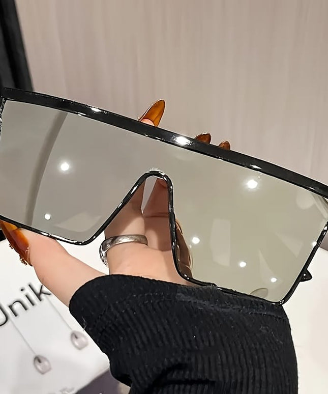 jkthpu-45 Silvery Bold Oversized Mirror Sunglasses Reflect Your Style