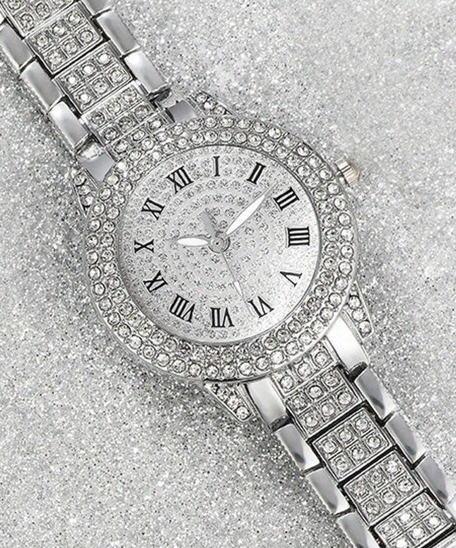 jkthpu-45 Silvery 💋 Elegant Silvery Watch Set - Stunning Jewelry Gift
