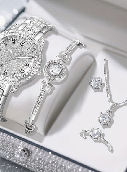jkthpu-45 Silvery 💋 Elegant Silvery Watch Set - Stunning Jewelry Gift