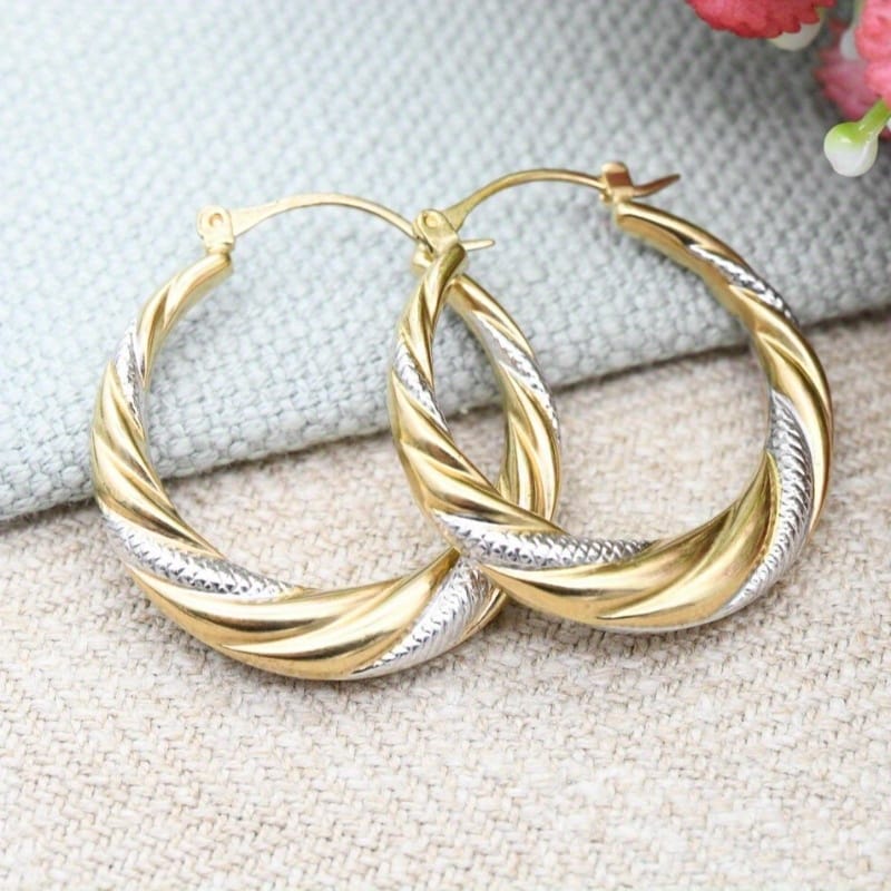 jkthpu-45 Silvery & Golden KissIcon Copper Hoop Earrings for Women - Two Tone Twist