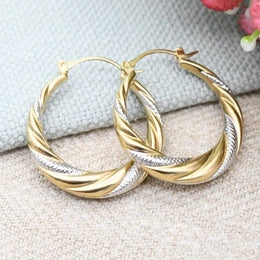 jkthpu-45 Silvery & Golden KissIcon Copper Hoop Earrings for Women - Two Tone Twist