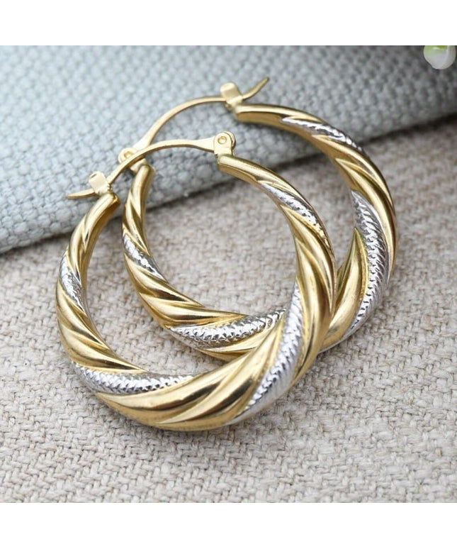 jkthpu-45 Silvery & Golden KissIcon Copper Hoop Earrings for Women - Two Tone Twist