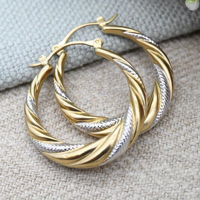jkthpu-45 Silvery & Golden KissIcon Copper Hoop Earrings for Women - Two Tone Twist