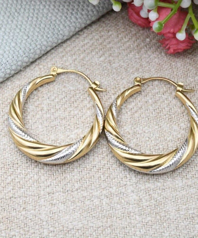 jkthpu-45 Silvery & Golden KissIcon Copper Hoop Earrings for Women - Two Tone Twist