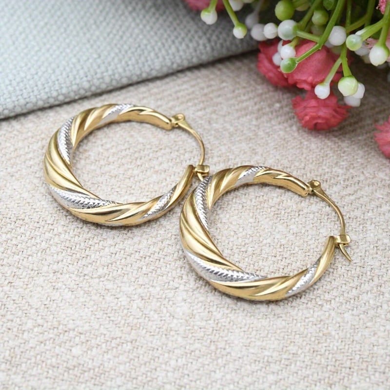 jkthpu-45 Silvery & Golden KissIcon Copper Hoop Earrings for Women - Two Tone Twist