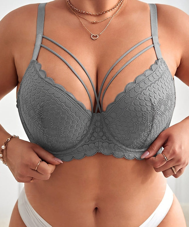 KissICON Silvery Grey / EU 85C Women's Curve Underwire Push-up Bra – Lace Trim Adjustable