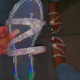 jkthpu-45 Silvery Grey / UK 3.5 Sparkling Jelly Slides Comfy Womens Summer Beach Sandals