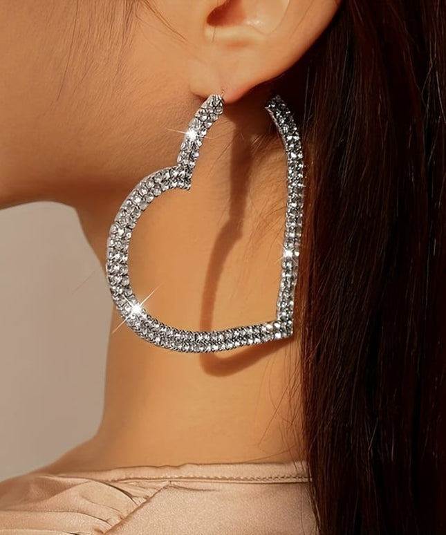 jkthpu-45 Earrings Silvery Heart Sparkling Earrings – Gold & Silver