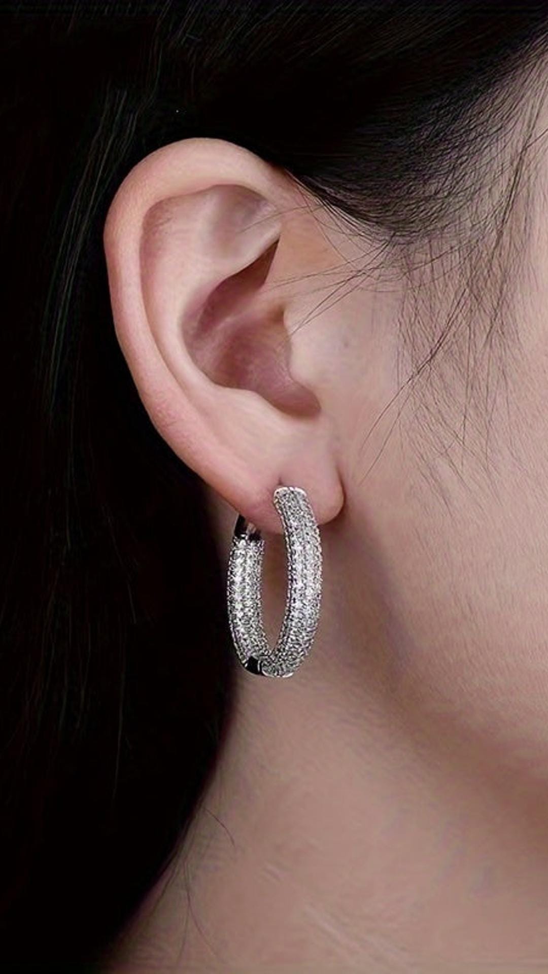 jkthpu-45 Silvery KissIcon Luxurious Sparkling Zirconia Hoops Elegant Shine