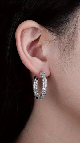 jkthpu-45 Silvery KissIcon Luxurious Sparkling Zirconia Hoops Elegant Shine