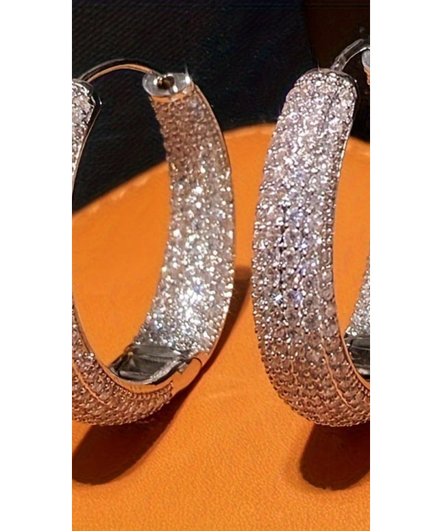 jkthpu-45 Silvery KissIcon Luxurious Sparkling Zirconia Hoops Elegant Shine