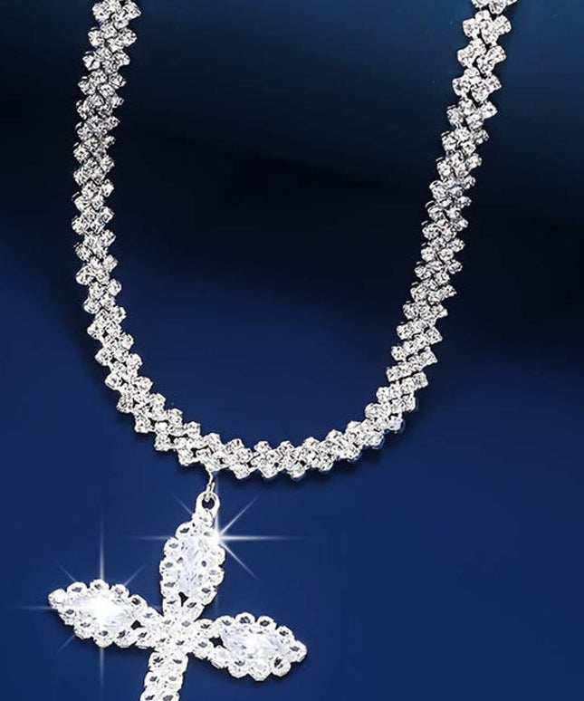 jkthpu-45 Silvery KissIcon Luxury Rhinestone Cross Pendant Necklace - Sparkle