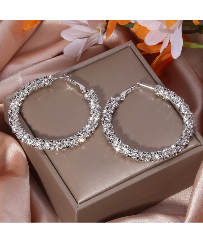 jkthpu-45 【silvery】 KissIcon Rhinestone Decor Hoop Earrings - Vintage Sparkle