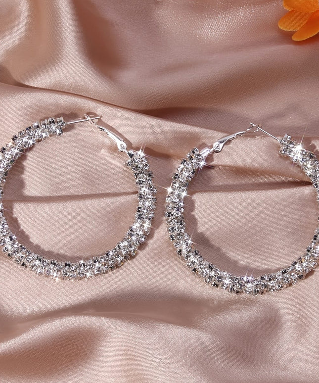 jkthpu-45 【silvery】 KissIcon Rhinestone Decor Hoop Earrings - Vintage Sparkle