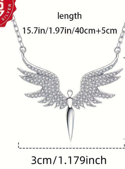 jkthpu-45 Silvery KissIcon S925 Silver Angel Wings Necklace - CZ Luxury
