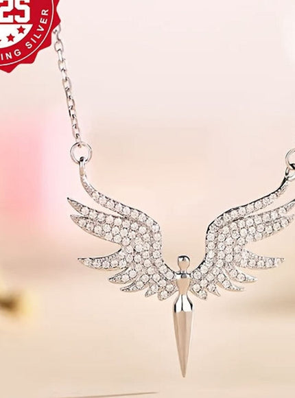 jkthpu-45 Silvery KissIcon S925 Silver Angel Wings Necklace - CZ Luxury