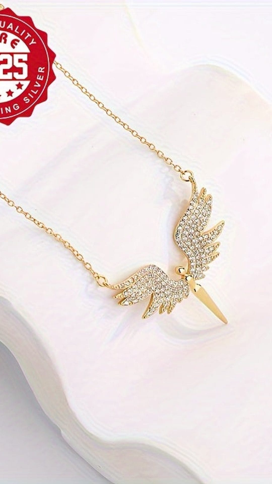 jkthpu-45 Silvery KissIcon S925 Silver Angel Wings Necklace - CZ Luxury