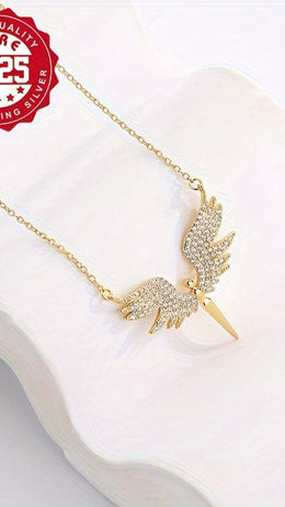 jkthpu-45 Silvery KissIcon S925 Silver Angel Wings Necklace - CZ Luxury