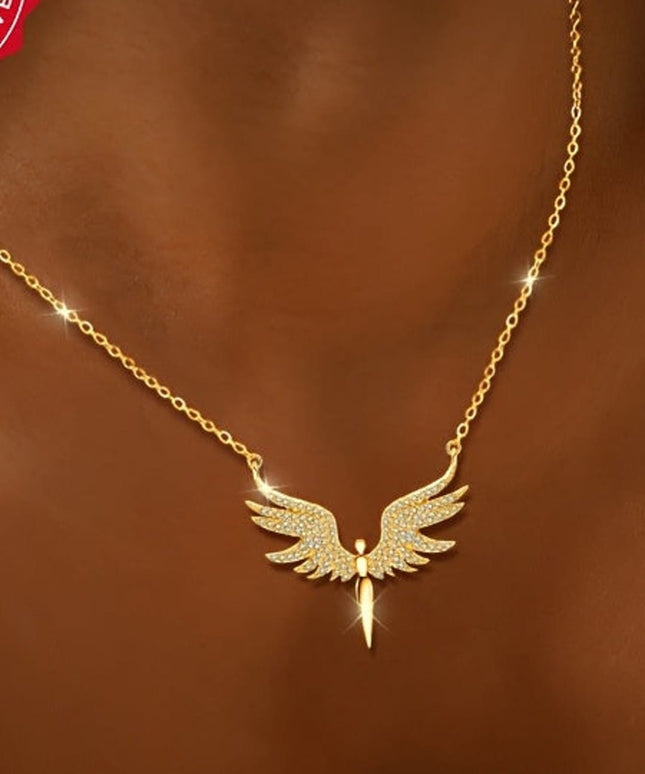 jkthpu-45 Silvery KissIcon S925 Silver Angel Wings Necklace - CZ Luxury