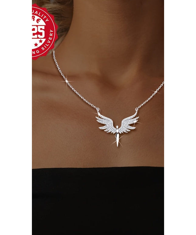 jkthpu-45 Silvery KissIcon S925 Silver Angel Wings Necklace - CZ Luxury