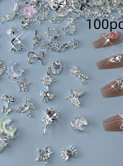 KissICON Silvery Mixed Set KissIcon Metal Nail Art Set 100pcs Mixed Flower