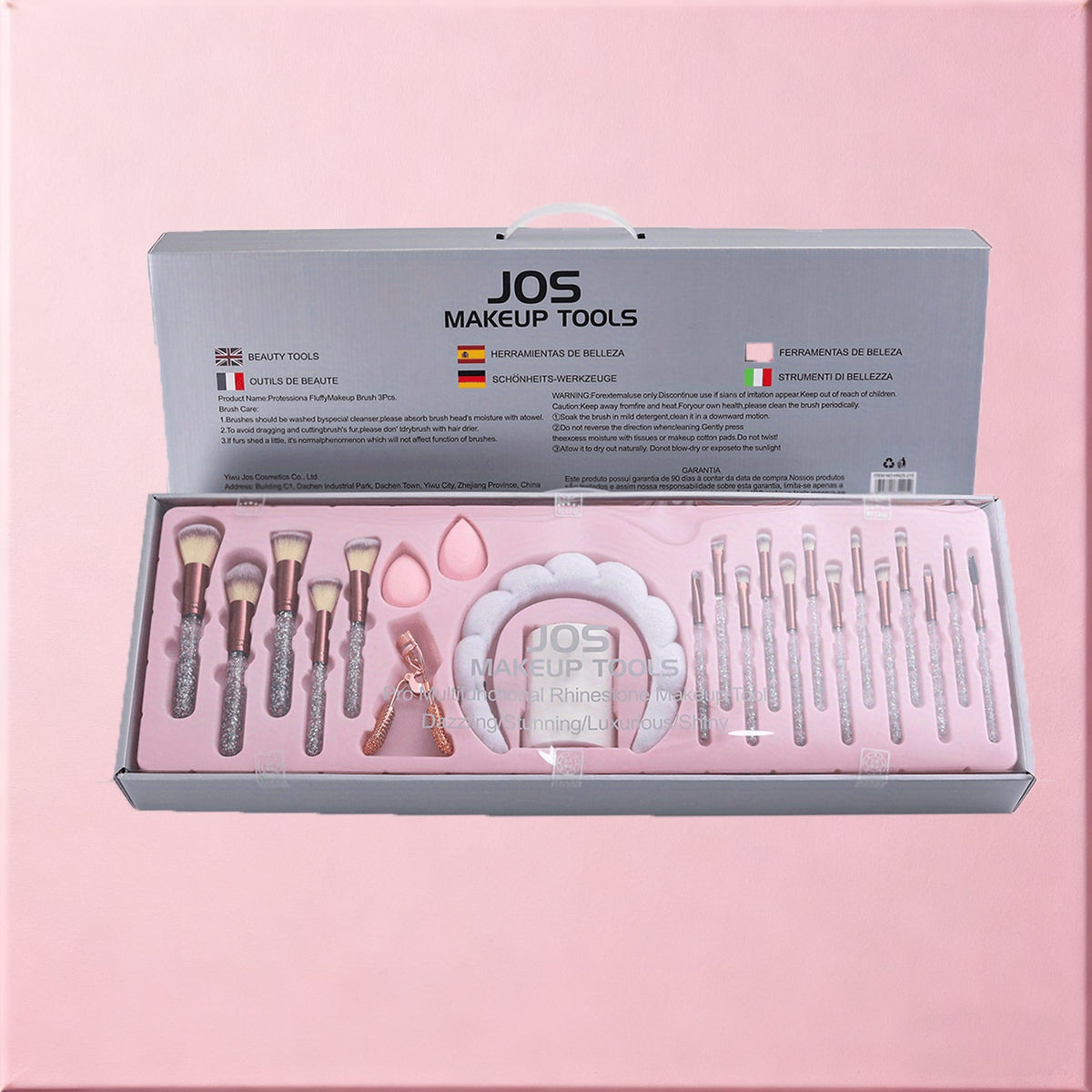 KissICON Silvery Rhinestone Makeup Brush Set – 23pc Travel Kit