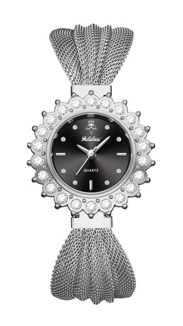 jkthpu-45 Silvery Shell -Black Face KissIcon Retro Skeleton Watch Gold Dial Black Strap - Chic