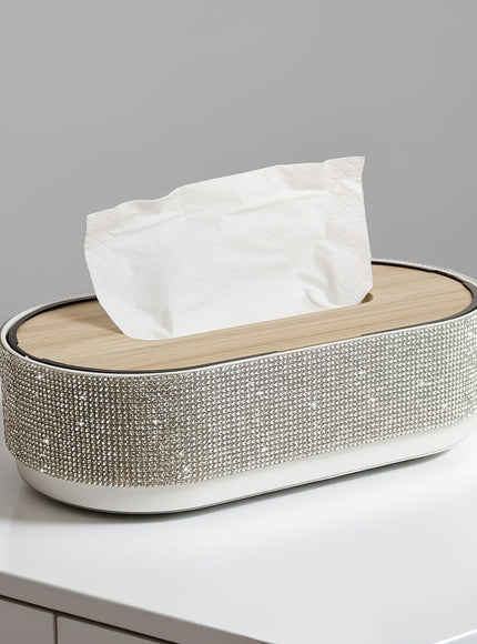 KissICON Silvery Sparkling Rhinestone Bling Handcrafted Tissue Box – Gift
