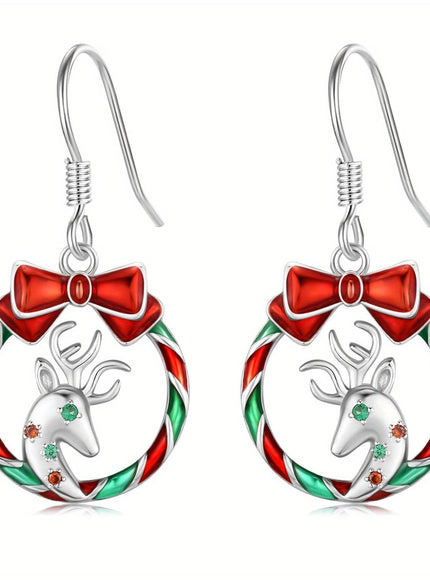 KissICON Silvery Sterling Silver Reindeer Earrings – Festive Christmas Gift