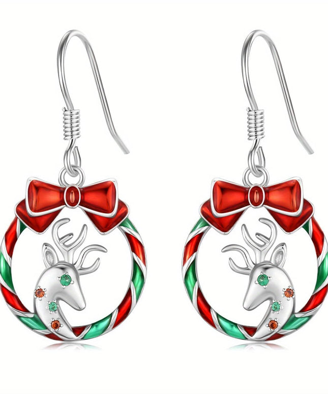 KissICON Silvery Sterling Silver Reindeer Earrings – Festive Christmas Gift