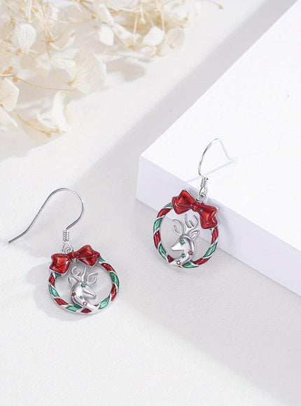 KissICON Silvery Sterling Silver Reindeer Earrings – Festive Christmas Gift
