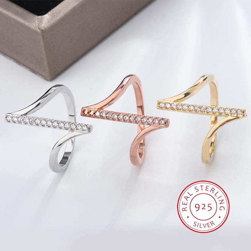 KissICON Simple 925 Silver Plated Ring for Women Fashion Geometric Line Jewelry Sterling Silver Jewelry Couple Ring Engagement Jewelry