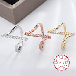 KissICON Simple 925 Silver Plated Ring for Women Fashion Geometric Line Jewelry Sterling Silver Jewelry Couple Ring Engagement Jewelry