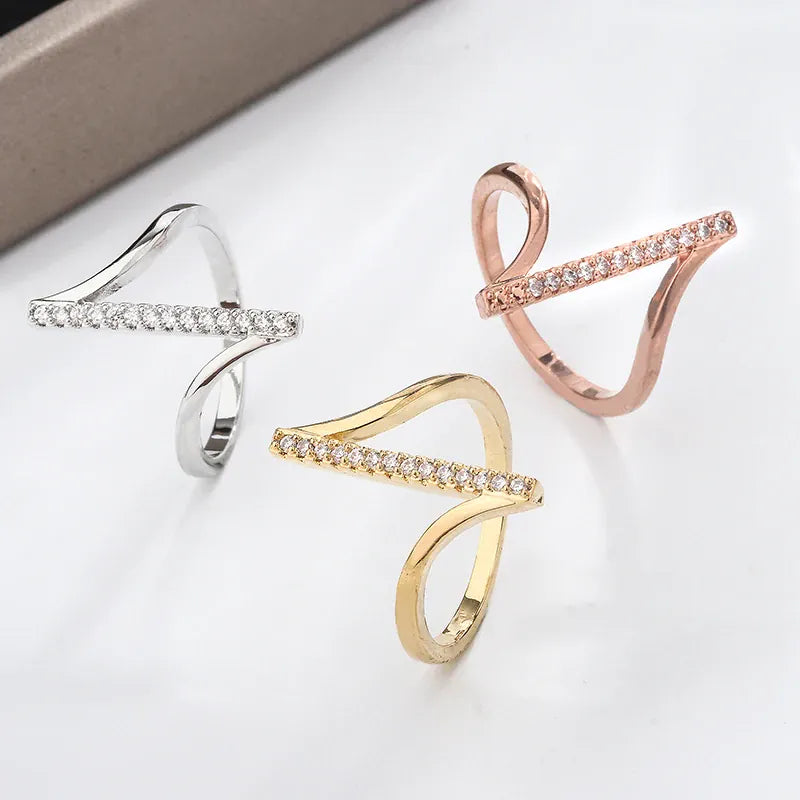 KissICON Simple 925 Silver Plated Ring for Women Fashion Geometric Line Jewelry Sterling Silver Jewelry Couple Ring Engagement Jewelry