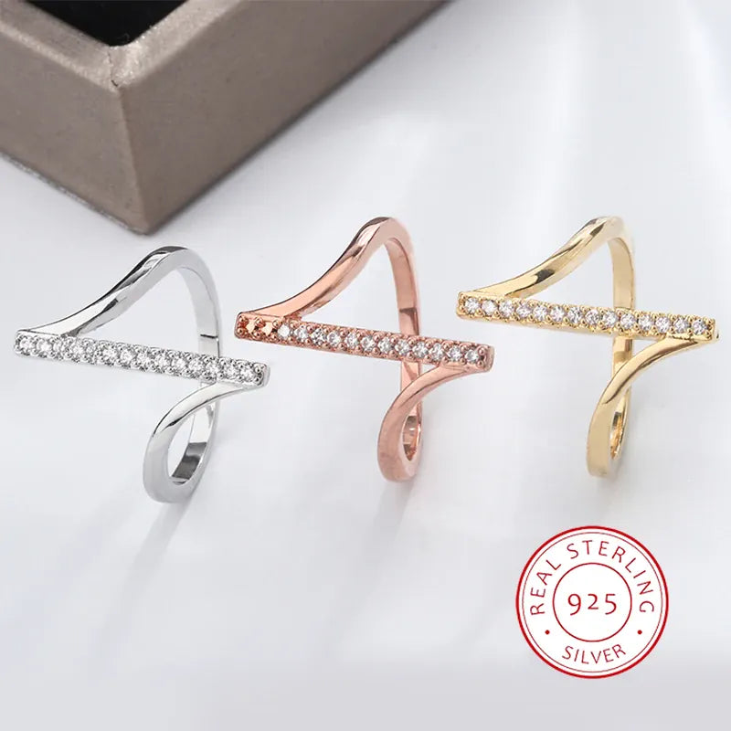 KissICON Simple 925 Silver Plated Ring for Women Fashion Geometric Line Jewelry Sterling Silver Jewelry Couple Ring Engagement Jewelry